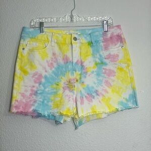 Judy Blue Swirl Tie Dye Shorts Raw Hem High Rise Womens Size XLarge